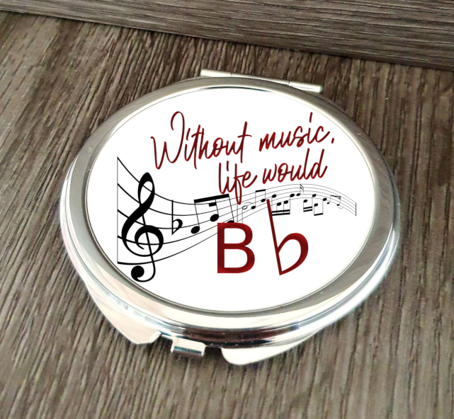 Music Note Personalized Compact Mirror, Round Compact Mirror